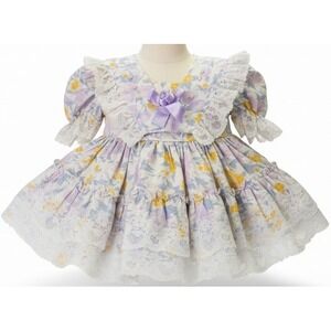Vintage VTG Peachy Kids Floral Ruffle Lavendar Dress Size 12 Months